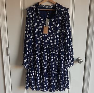J Crew Peony Tie Neck Tiered Dress Size XL